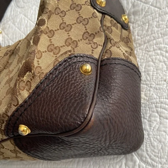 Gucci Jockey GG Monogram Canvas Brown Pebbled Leather Hobo Shoulder Bag - Picture 5 of 16